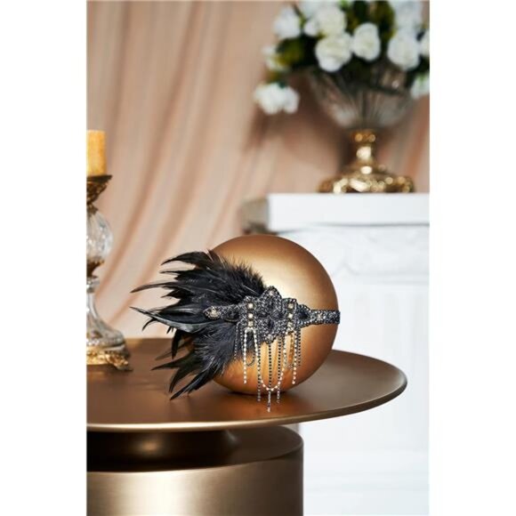 1920s Flapper Headpiece 20s Gatsby Black Feather Headband Roaring 20s - Picture 2 of 6